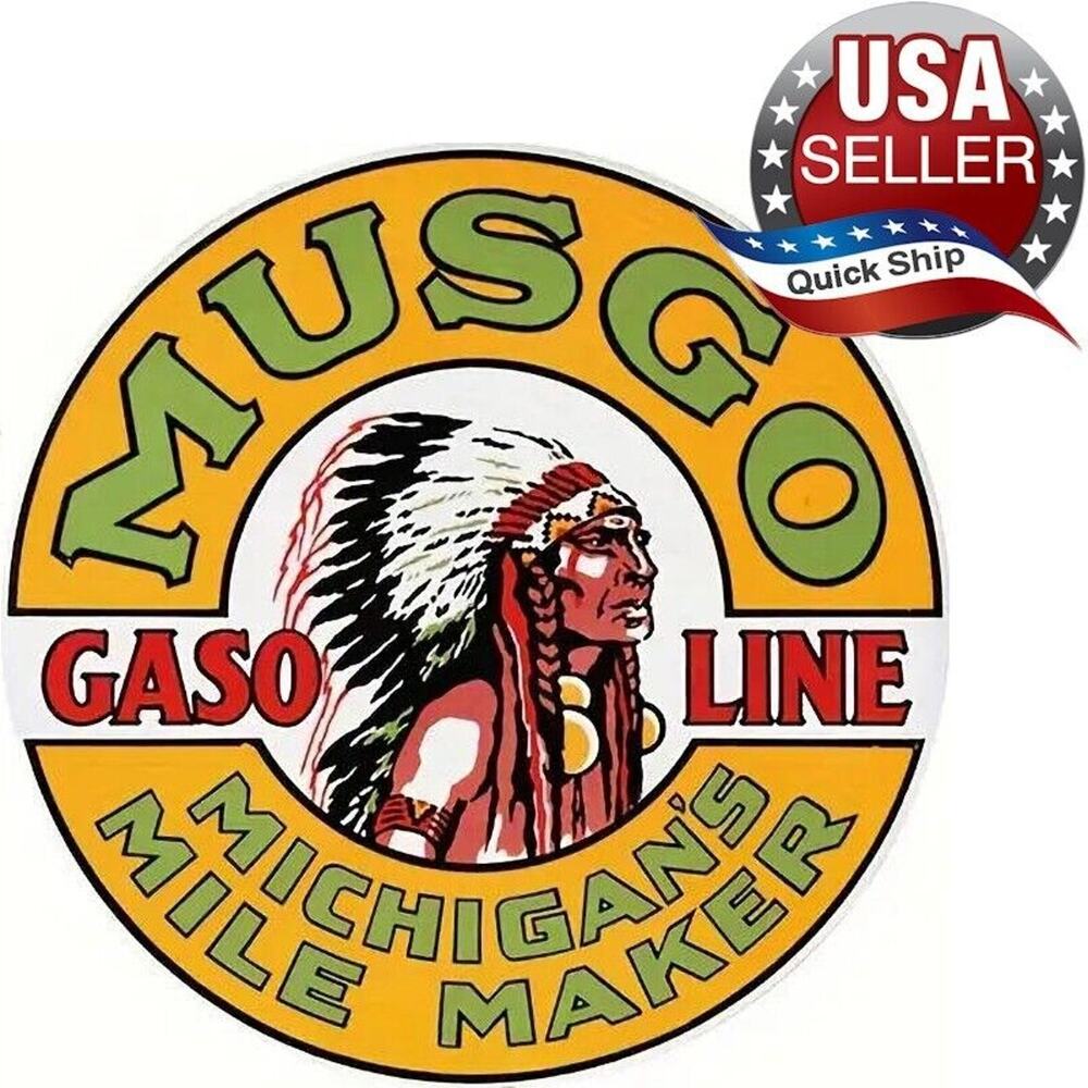 Metal Tin Sign • Petroliana • Musgo Gasoline Michigan • Indian Chief • 8"x8"